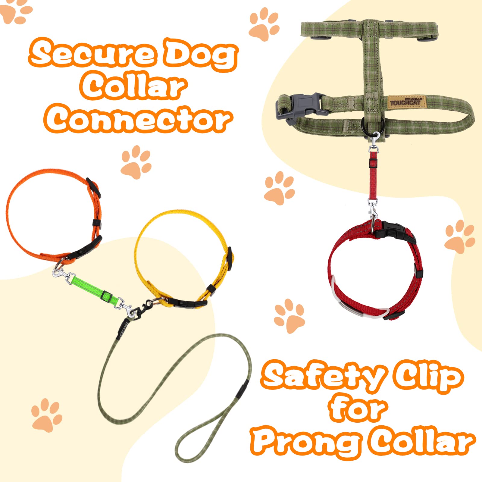 5 Pcs Safety Dog Collar Clips Prong Collar Backup Clips Adjustable Reflective Nylon Dog Collar Harness Connector Metal Double Ended Backup Clasp for Dog Harness Pet (Dark Color)