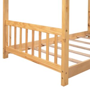 Harper & Bright Designs House Bed for Kids, Wood House Twin Platform Bed with Headboard and Footboard, Toddler House Twin Bed Frame Montessori Crib. No Box Spring Needed (Twin, Natural)