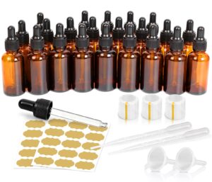 gmisun tincture bottles with dropper, 22 pack 1 oz amber glass dropper bottle with eye dropper, 1oz 30ml empty oil dropper bottle for essential oils, tinctures, medicine with heat shrink wrap