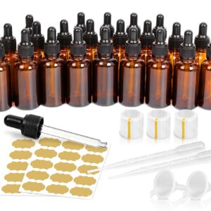 GMISUN Tincture Bottles with Dropper, 22 Pack 1 Oz Amber Glass Dropper Bottle with Eye Dropper, 1oz 30ml Empty Oil Dropper Bottle for Essential Oils, Tinctures, Medicine with Heat Shrink Wrap