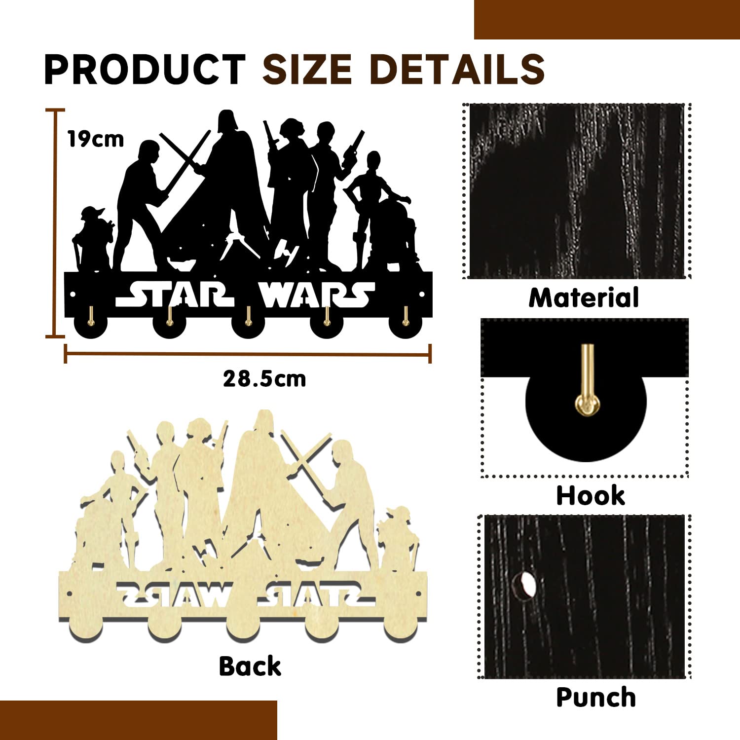 KingLive Stars Key Holder for Wall Wars Theme Entryway Key Hook Stars & Warplanes Key Hanging Rack with 5 Hooks, Easy Install Key Holder for Wall Mount Keyrack Organizes, Star/Wars Gifts for Men