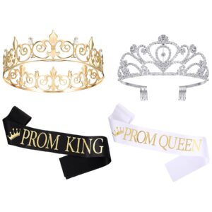 saintrygo 4 pcs prom king and prom queen 80s prom party favors crowns tiara sash shiny satin adults cosplay 2024 grad crown sash (modern style)