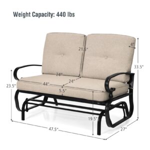 Giantex Outdoor Glider Bench, Patio Loveseat with Cushions, 440 Lbs Capacity, 2-Person Outdoor Rocking Chair, Porch Glider Swing for Garden, Backyard, Poolside, Patio Seating Rocker (Beige)