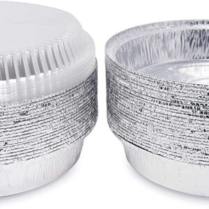 Mr Miracle Pack of 40 Disposable Aluminum Foil Pans with Clear Lids –8 Inch Circular Aluminum Pans, Ideal for Baking, Storing, Heating, Serving - Round Foil Pans with Lids