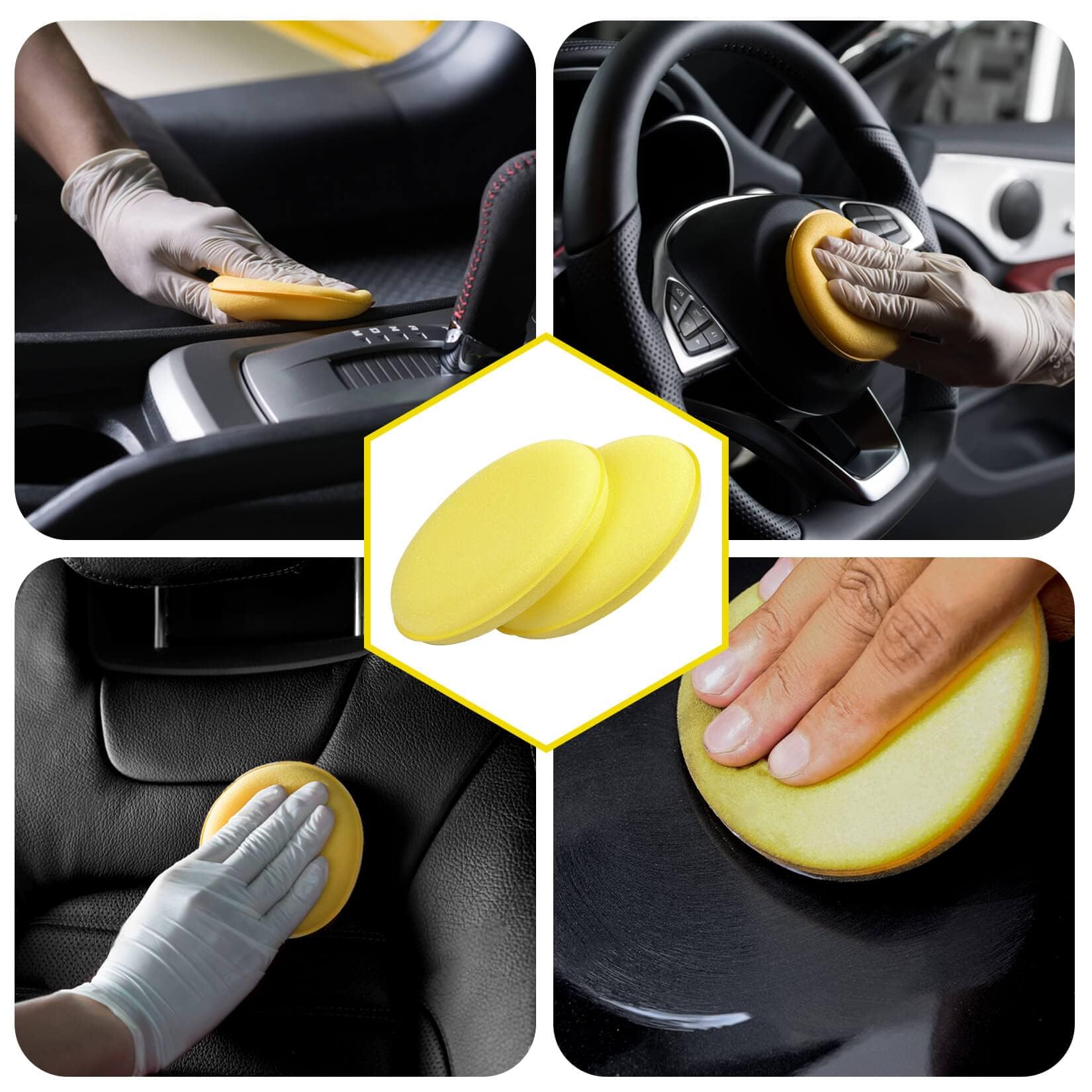 PSLER Foam Applicator Pads - Foam Car Wax Applicator Pad Detailing Round 4 inch Polishing Sponges for Car Wax Applicator Pad 12 Pack-Yellow