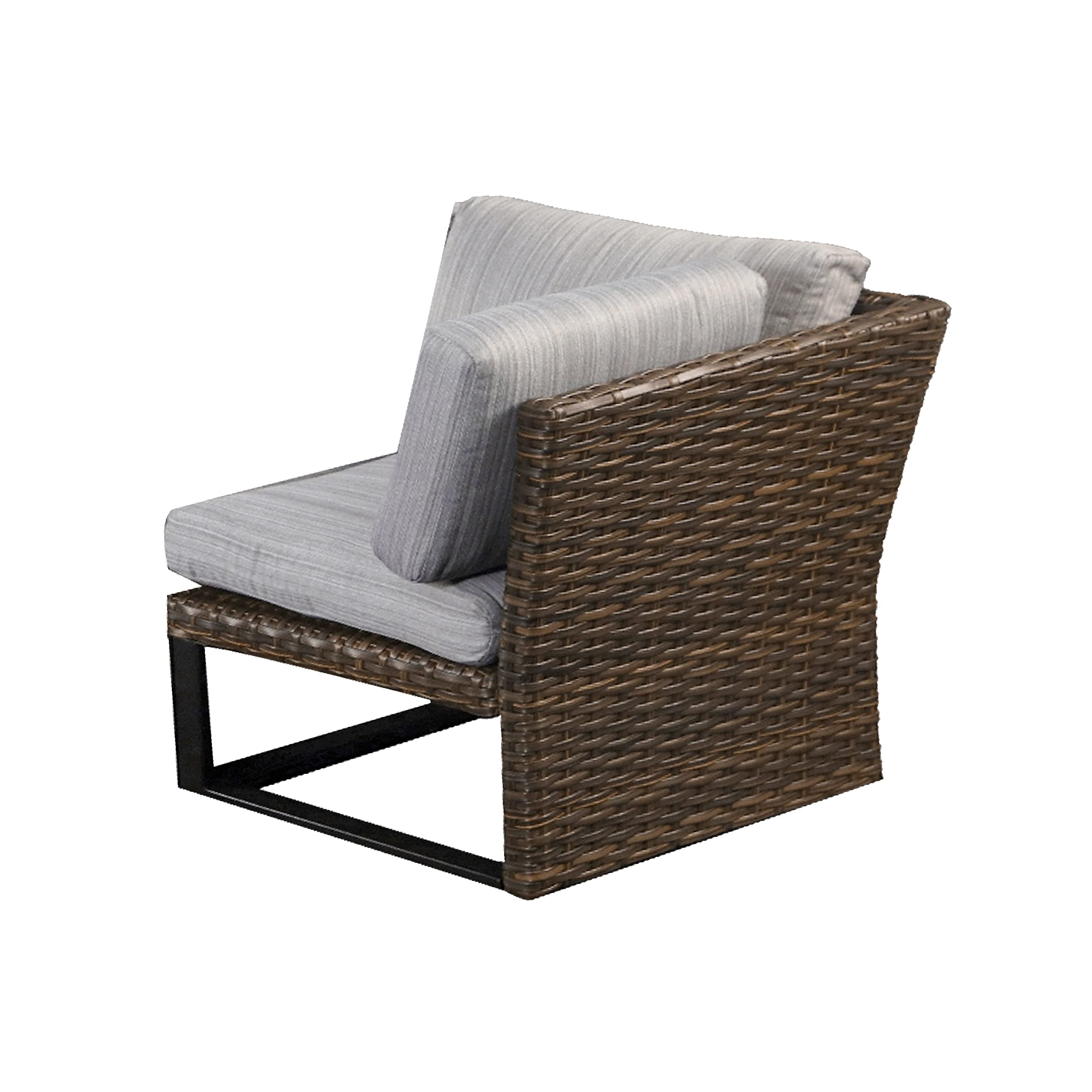 LOKATSE HOME Corner Wicker Chairs Rattan Sofa Outdoor Furniture with Black Metal Steel Frame Legs, Grey