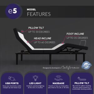 Blissful Nights e5 Adjustable Bed Frame with Head Tilt + 12" Copper Gel Infused Mattress, Massage, Anti-Snore, Zero Gravity, USB Ports, Nightlight, Phone App, Wireless Remote (Split King)