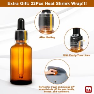 GMISUN Tincture Bottles with Dropper, 22 Pack 1 Oz Amber Glass Dropper Bottle with Eye Dropper, 1oz 30ml Empty Oil Dropper Bottle for Essential Oils, Tinctures, Medicine with Heat Shrink Wrap