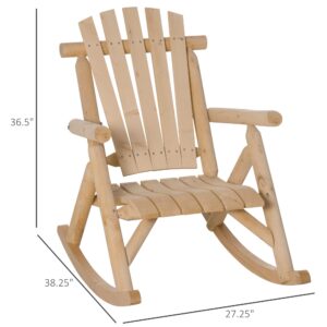 Outsunny Outdoor Wooden Rocking Chair, Single-Person Rustic Adirondack Rocker with Slatted Seat, High Backrest, Armrests for Patio, Garden and Porch, Natural