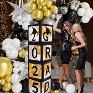 2024 2025 Graduation Party Decorations Graduate Balloon Boxes, 4 Pieces Black Balloon Boxes with Letters of GRAD, 2024/5 for Graduation Party Supplies, Class of 2024/5 School Grad Party Supplies