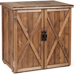 GRAFFY Garden Wooden Storage Shed, Compact Tool Cabinet with Doors and Handles, for Garden Yard Patio