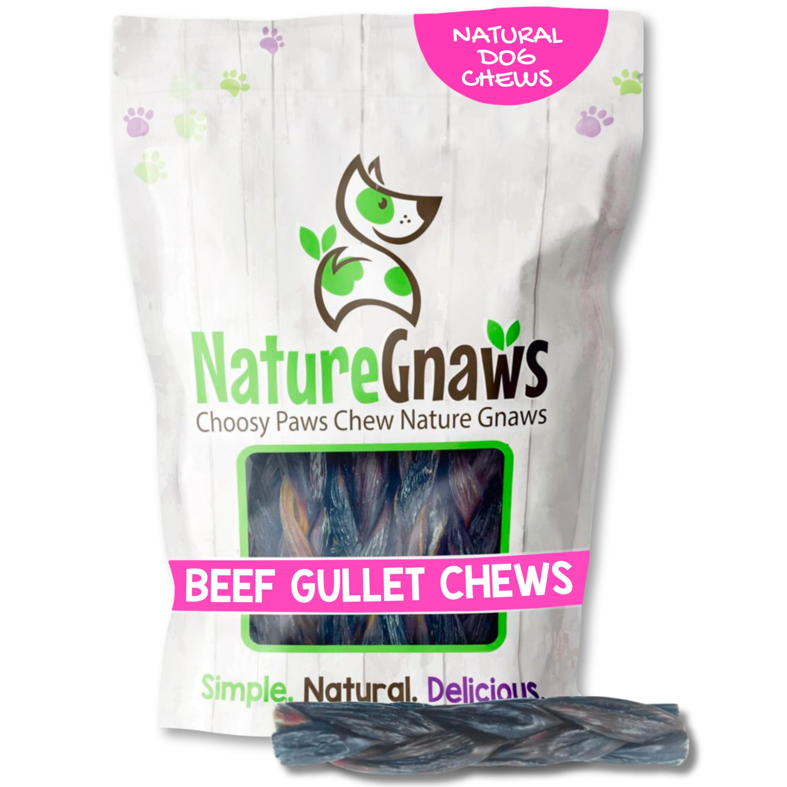 Nature Gnaws Braided Beef Jerky Chews for Dogs 5-6" (10 Count) - Long Lasting for Small and Medium Dogs - Natural Beef Gullet Dog Chew Bones