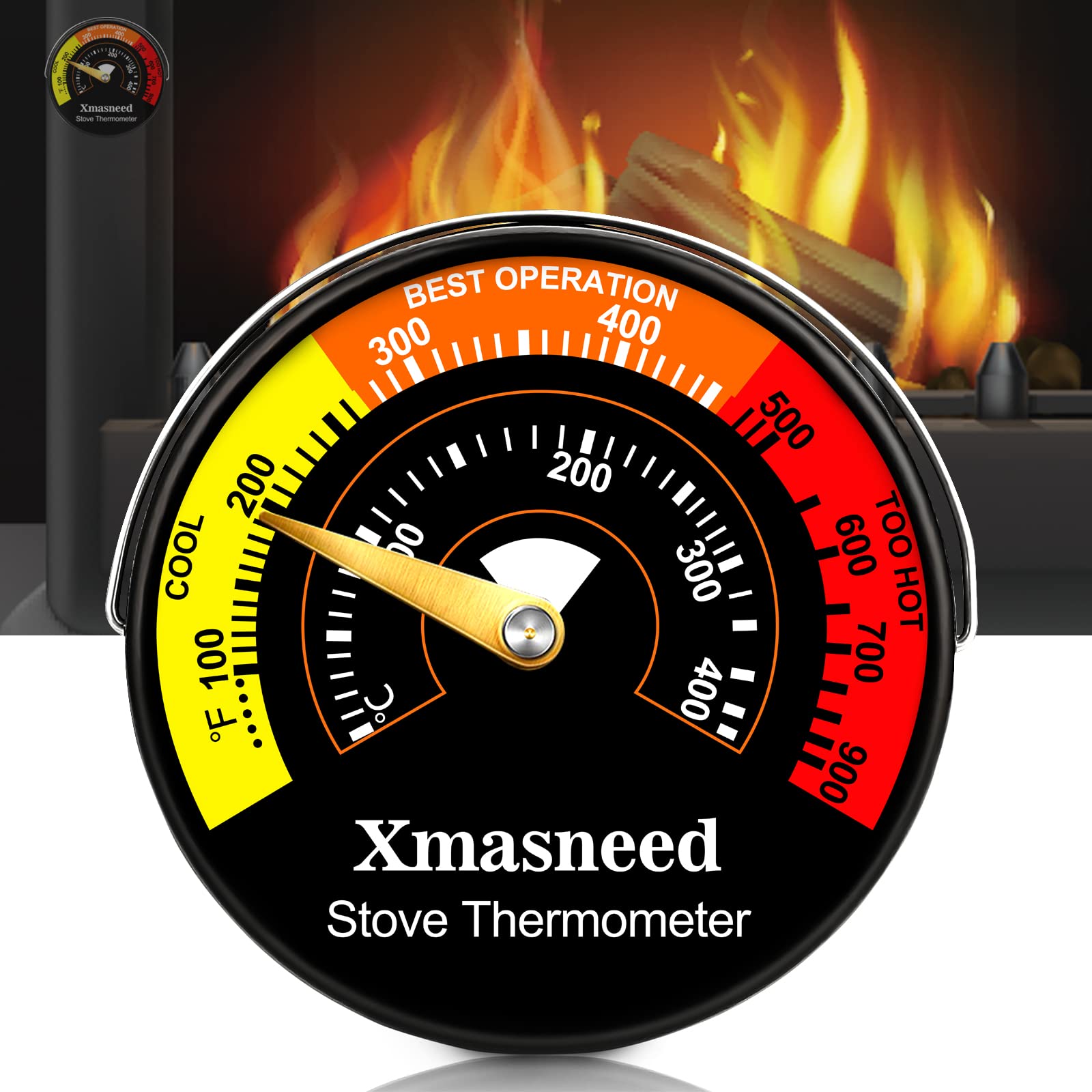 Wood Stove Thermometer Magnetic, Oven Stove Temperature Stove Top Thermometer for Wood Burning Stoves, Gas Stoves, Pellet Stove, Avoiding Stove Fan Damaged by Overheat