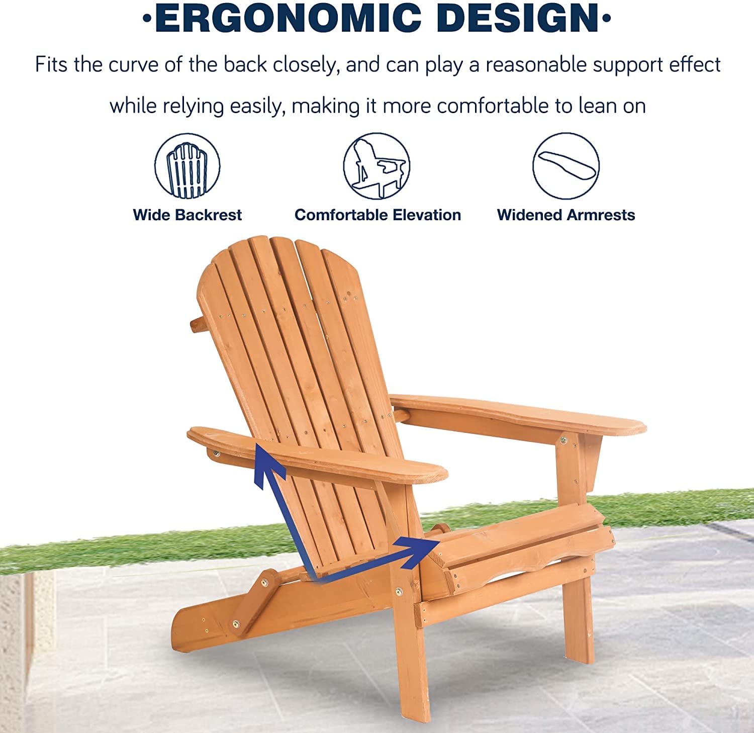 Adirondack Chair Set of 2, Folding Weather Resistant Lawn Chair w/Arms, Heavy Duty Weather Resistant Outdoor Patio Chairs Reclining, Widely Used in Outdoor, Fire Pit, Deck, Outside, Garden, Campfire