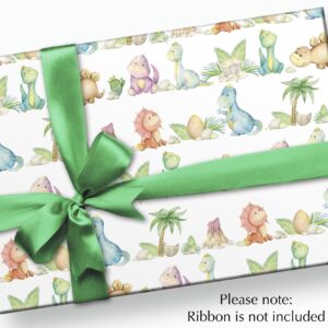 Stesha Party Dinosaur Baby Shower or Birthday Gift Wrapping Paper - Folded Flat 30 x 20 Inch (3 Sheets)