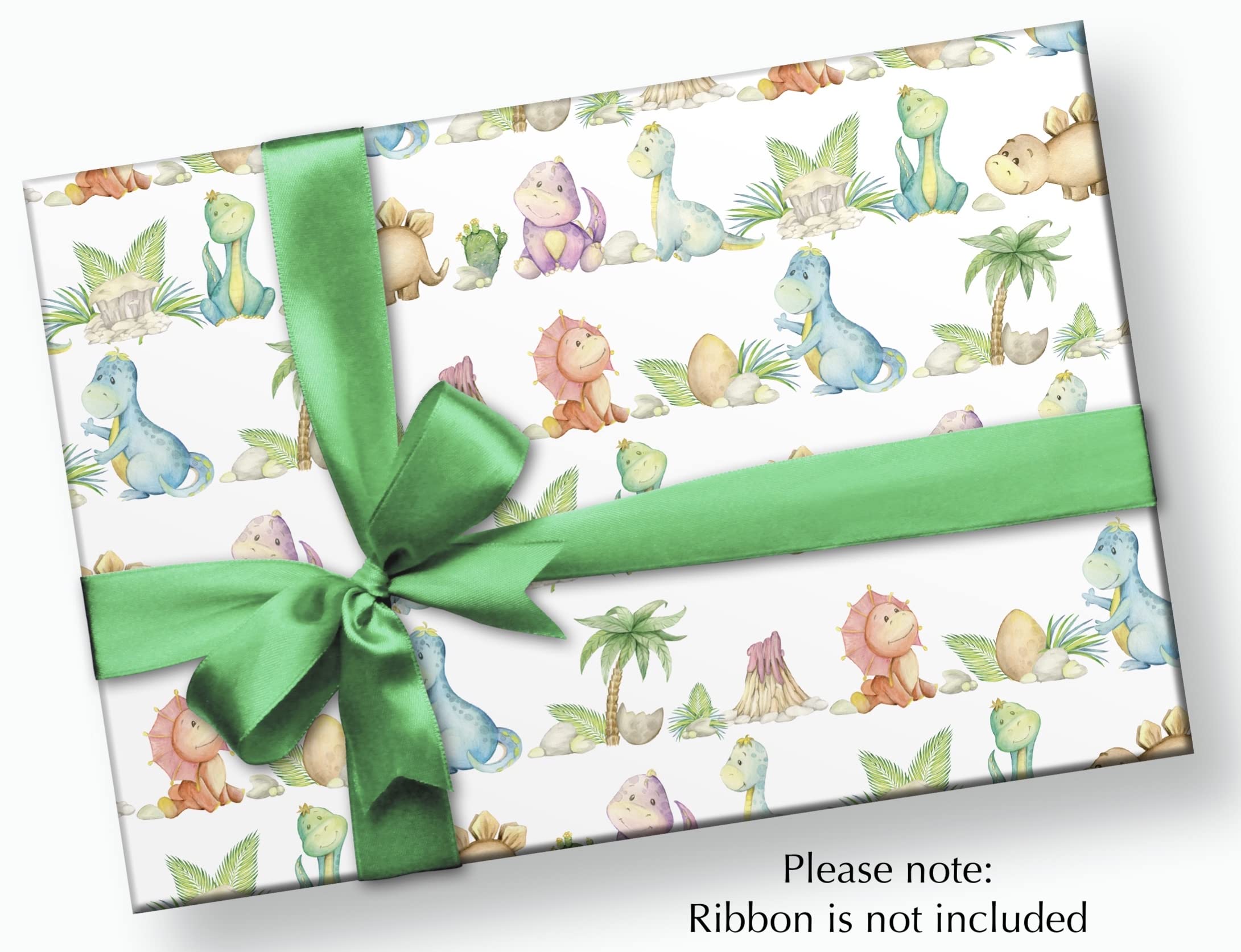 Stesha Party Dinosaur Baby Shower or Birthday Gift Wrapping Paper - Folded Flat 30 x 20 Inch (3 Sheets)