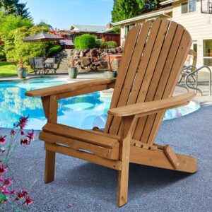 PIKAQTOP Folding Adirondack Chair Set of 2, Wooden Accent Furniture with Arms, Solid Wooden Weather Resistant Patio Chairs Lounger Chair Lawn Chair for Deck, Backyard, Garden, Patio