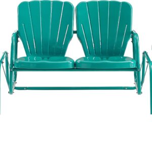 Crosley Furniture Ridgeland 4-Piece Retro Metal Outdoor Loveseat Glider Patio Furniture Set for Porch, Deck, Turquoise Gloss