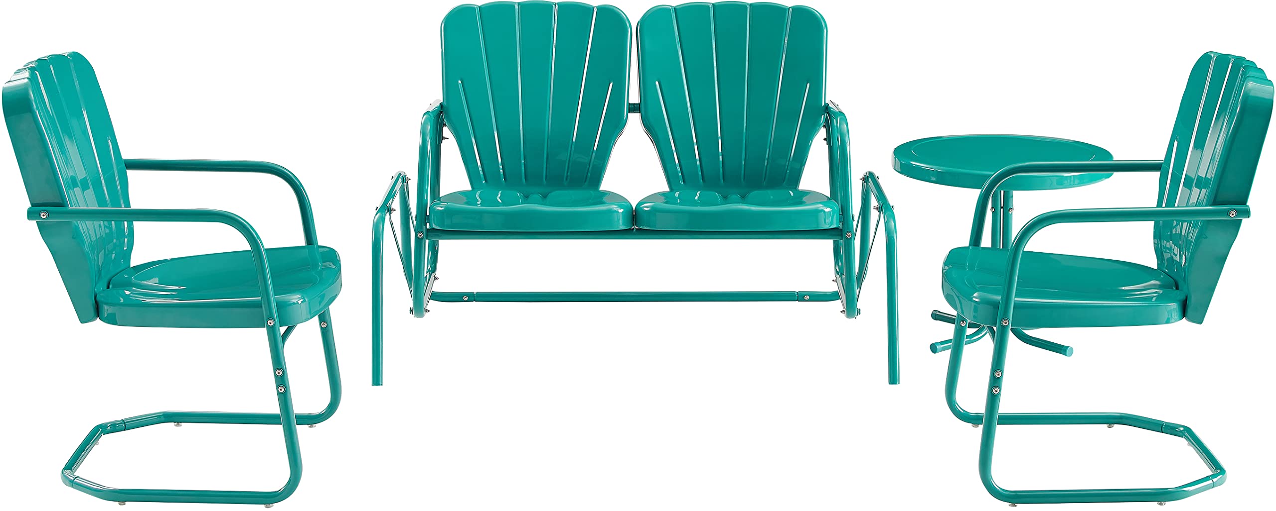 Crosley Furniture Ridgeland 4-Piece Retro Metal Outdoor Loveseat Glider Patio Furniture Set for Porch, Deck, Turquoise Gloss