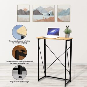 Folding Laptop Computer Desk, Standing Desk, 31in Small Desk for Sitting or Standing, No Need to Assembly, Suitable for Home, Office, Writing (Wood Board Color)