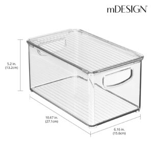 mDesign Deep Plastic Bathroom Storage Bin Box, Lid/Built-in Handles, Organization for Makeup, Hair Styling Tools, Toiletry Accessories in Cabinet, Shelves, Ligne Collection, 2 Pack, Clear