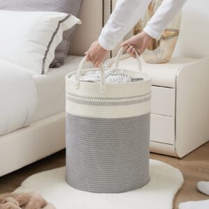 YOUDENOVA Woven Rope Laundry Hamper Basket, 72L Tall Luandry Basket, Baby Nursery Hamper for Blanket Storage, Clothes Hamper for Laundry in Bedroom-Large-Grey