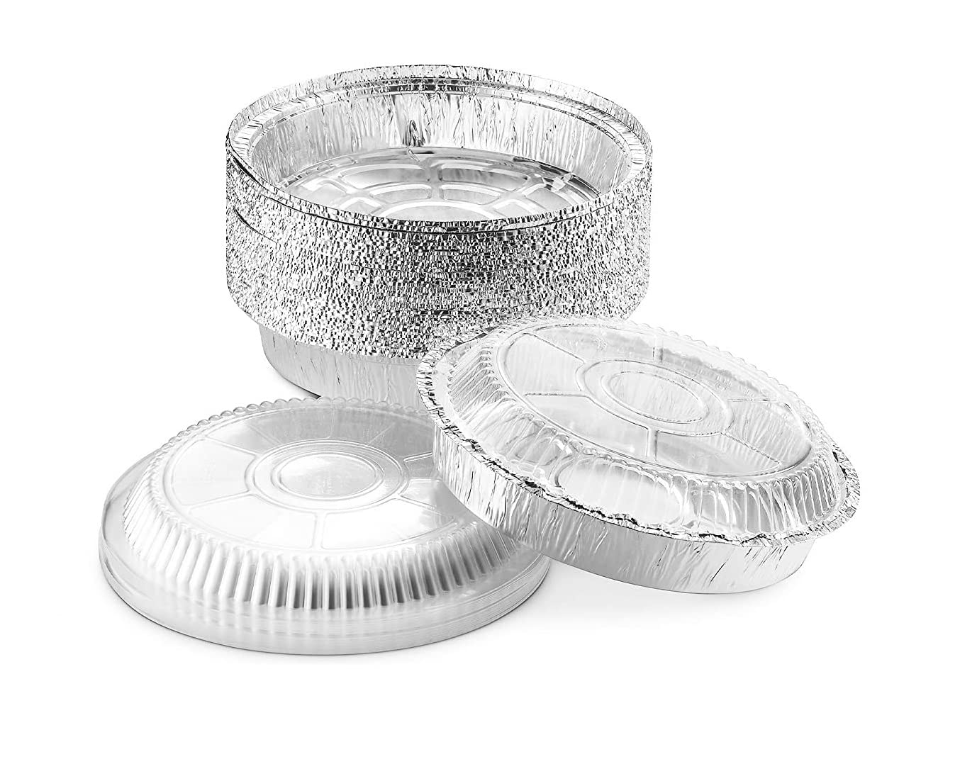 Mr Miracle Pack of 40 Disposable Aluminum Foil Pans with Clear Lids –8 Inch Circular Aluminum Pans, Ideal for Baking, Storing, Heating, Serving - Round Foil Pans with Lids