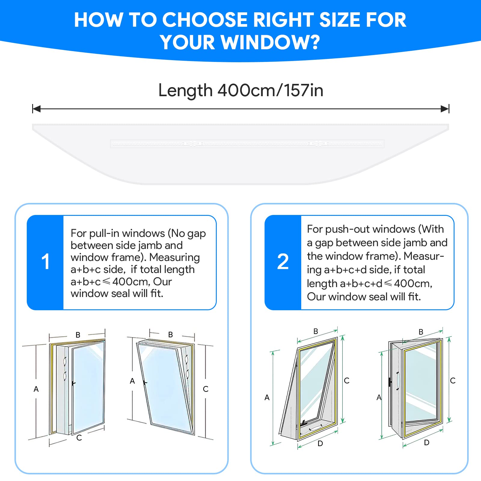 Gruntbear Portable Air Conditioner Window Seal Kit, 400CM (157'') AC Casement , Hot Air Stop Air Exchange Guards with Zip and Adhesive Fastener Works with Tumble Dryer, Keep House Cool