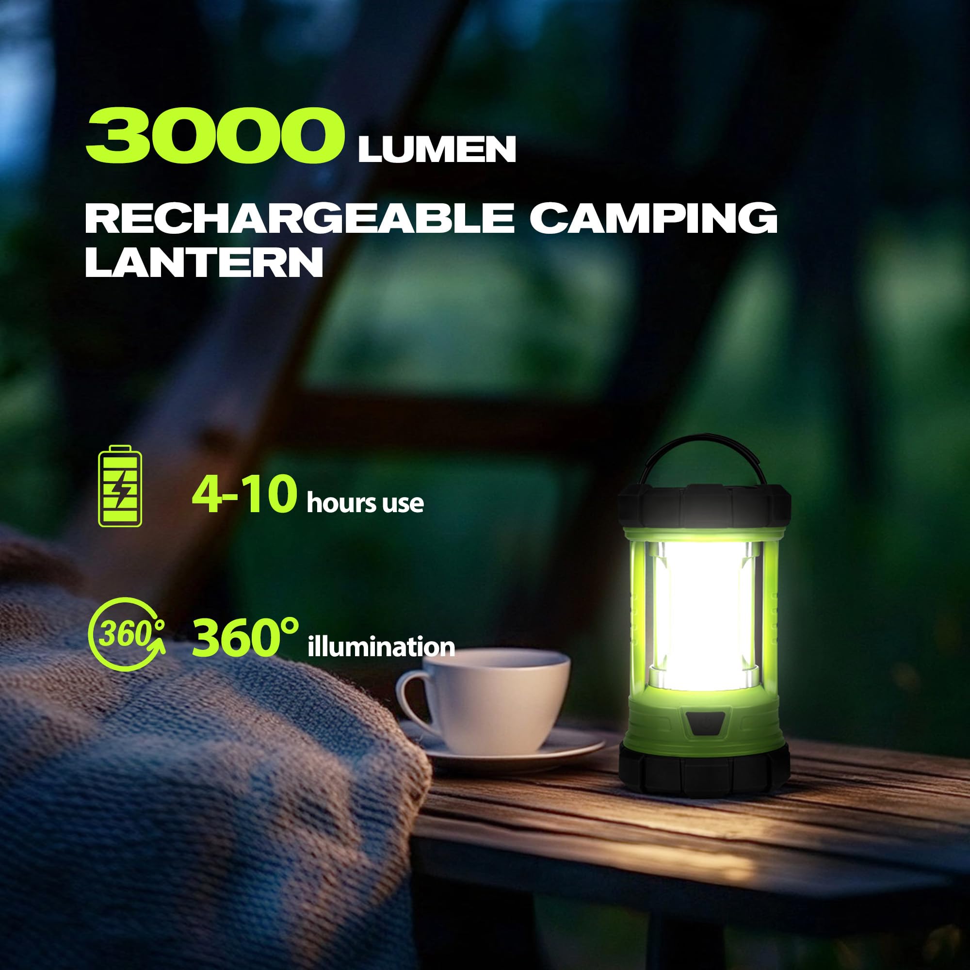 elesall Camping Lantern, 3000LM LED Rechargeable Battery Operated Lantern, 5 Light Modes, COB Waterproof Lantern Flashlight, Camping Light for Power Outage, Hurricane, Survival, Hiking