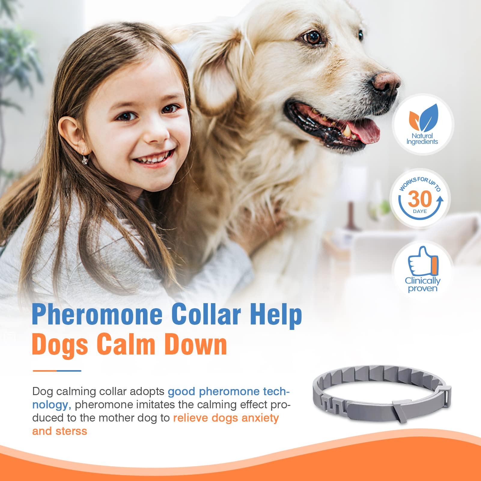 Calming Collar for Dogs 4 Packs Pheromone Collar 60 Days Use, Dog Anxiety Relief Separate Design Suitable for Various Small Medium Large Dog Relax Dog Calming Collar, Adjustable Size 25 Inches