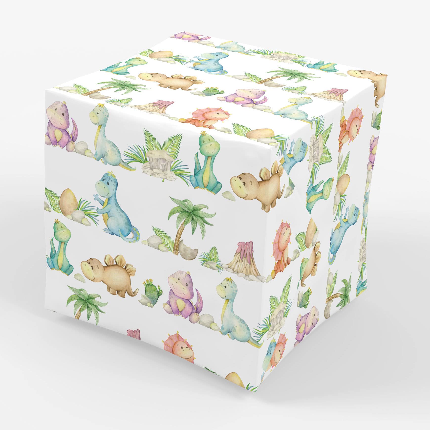 Stesha Party Dinosaur Baby Shower or Birthday Gift Wrapping Paper - Folded Flat 30 x 20 Inch (3 Sheets)