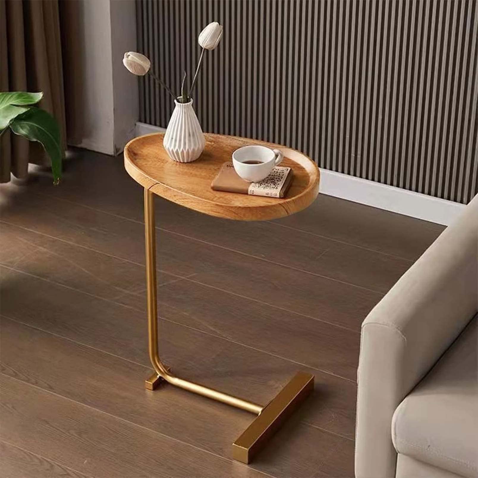 Viltisumt Small Side End Table 2022 New C Table Narrow Round Bed Sofa Couch Coffee Dinner Table for Snack Drink TV Tray, Slim Gold Rustic End Table Modern Simplicity, Metal and Wood - 24 Inch (Wood)