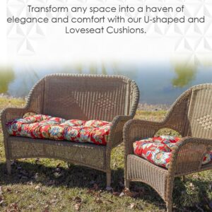 RSH Decor: Tufted U-Shape Wicker Seat Cushions Set of 2 | 19” x 19” | All-Weather Spun Fabric | Water-Resistant | Outdoor Chair Cushions for Patio Furniture | Eastman Berry Red Paisley