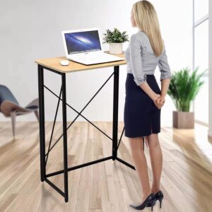 folding laptop computer desk, standing desk, 31in small desk for sitting or standing, no need to assembly, suitable for home, office, writing (wood board color)