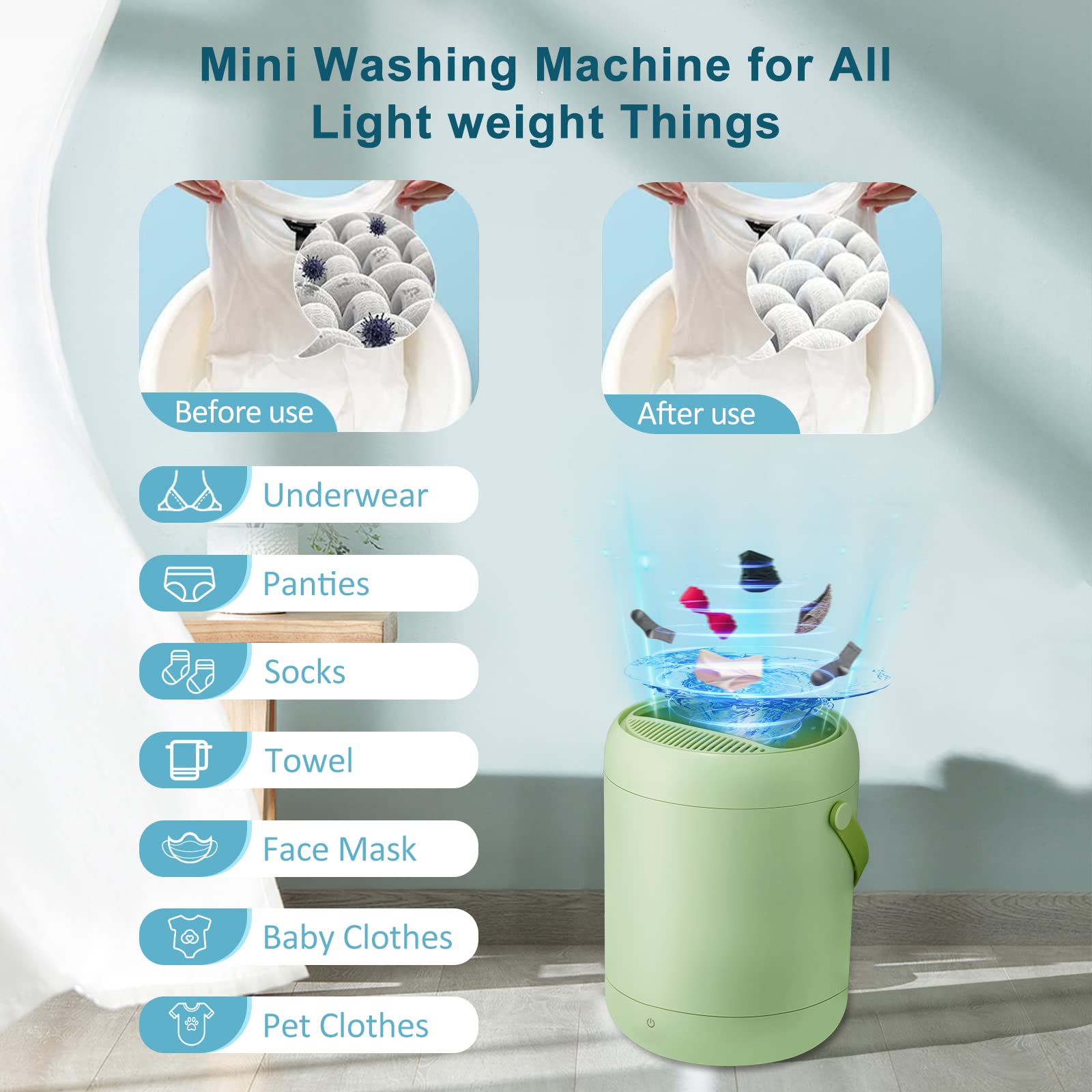 Portable Clothes Washing Machines,Portable Mini Washer Machine with Ozone/Blue Light Deep Clean & Smart Timer Control for Home/Travelling/Apartment Dorm/Specialize in Socks & Tiny Things(Blue)