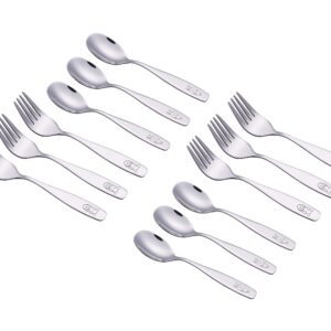 ANNOVA Kids Silverware 12 Pieces Children's Safe Flatware Set Stainless Steel - 6 x Safe Forks, 6 x Children Dinner Spoons, Toddler Utensils, Metal Cutlery Set for LunchBox (Engraved Dog Bunny) (12FS)