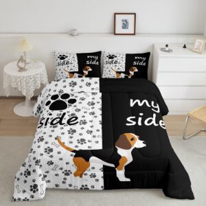 lovely dog paw comforter set full,cute puppy bones bedding set black and white animal theme down comforter ultra warm dog side my side quilted duvet for kids boys girls couple with 2 pillow shams