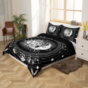 Erosebridal Tree of Life Comforter Cover,Sun and Moon Duvet Cover,Black and White Moon Phase Bedspread Set Breathable Soft,Mandala Butterfly Galaxy Astrology Bed Cover Full with 2 Pillow Shams