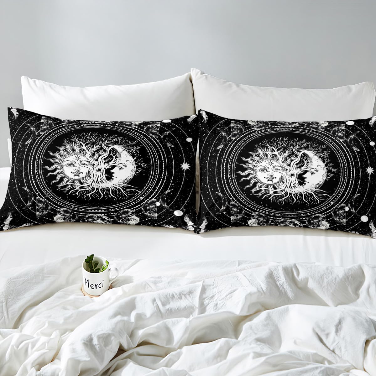 Erosebridal Tree of Life Comforter Cover,Sun and Moon Duvet Cover,Black and White Moon Phase Bedspread Set Breathable Soft,Mandala Butterfly Galaxy Astrology Bed Cover Full with 2 Pillow Shams