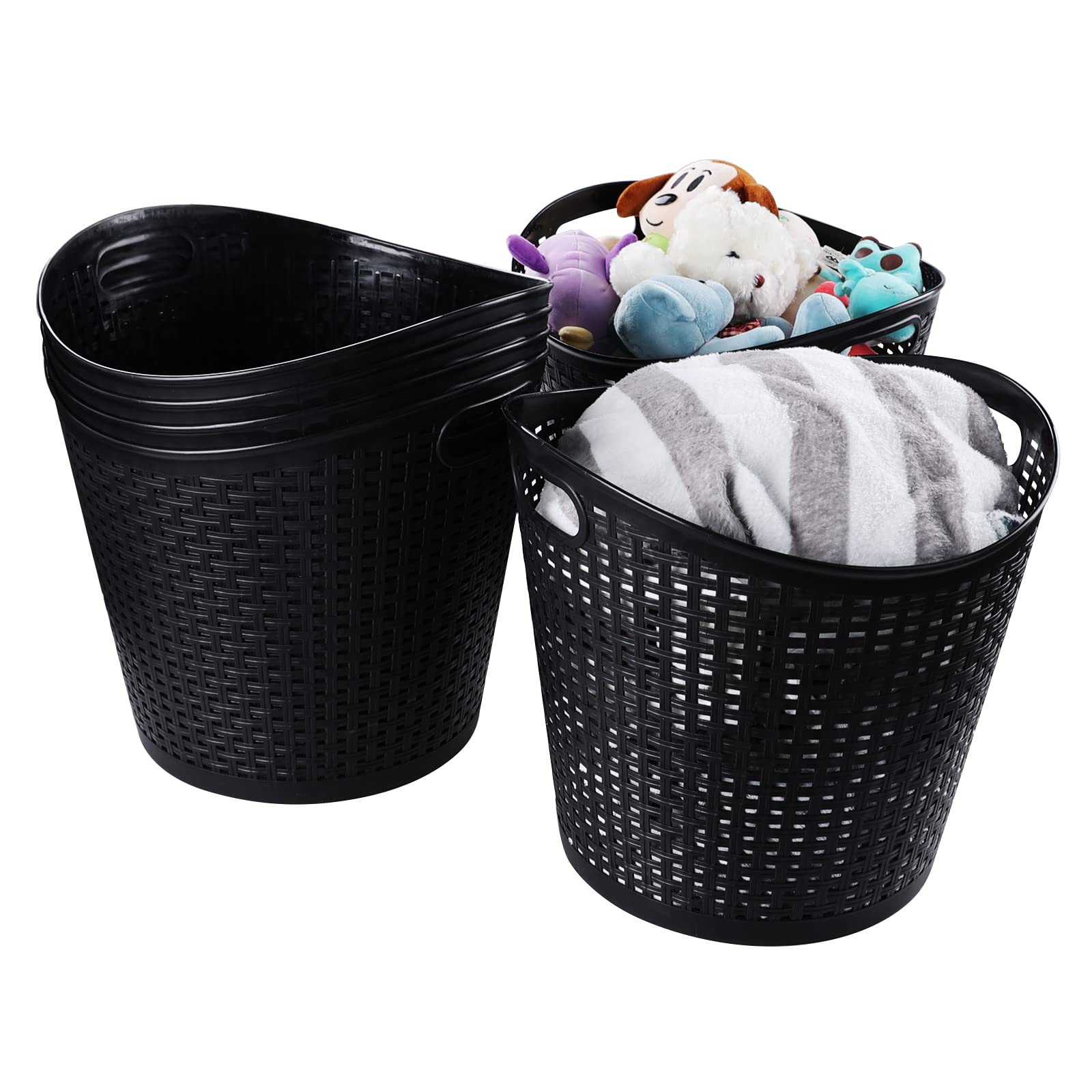 Callyne 6-Pack Plastic Storage Basket, Laundry Hamper Storage Basket, Black