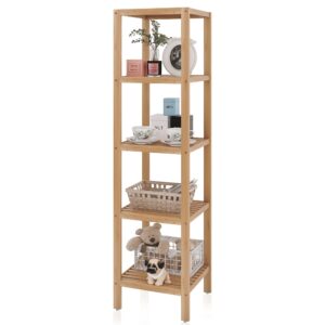 smibuy bathroom storage shelf, 5-tier bamboo rack organizer, multifunctional shelving unit for living room bedroom kitchen (natural)