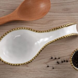 Pampa Bay Golden Salerno Titanium-Plated Porcelain Spoon Rest, 9.5 x 4in