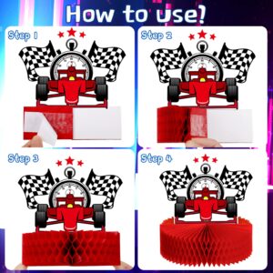 Zonon 9 Piece Race Car Party Decorations Race Car Honeycomb Centerpiece Let's Go Racing Theme Party Cake Ball Table Topper 3D Race Car Paper Centerpiece for Birthday Party Baby Shower Supplies