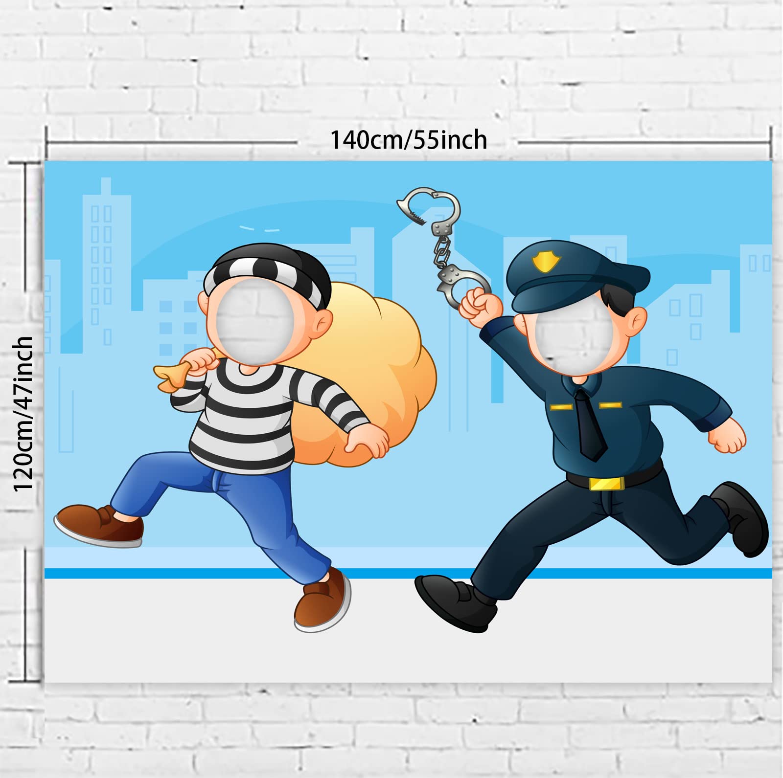 Policeman and Thieves Banner Backdrop Background Pretend Play Party Game Photo Booth Props Cops and Thieves Theme Decor Graduation 1st Birthday Party Baby Shower Favors Supplies Decorations, Multi