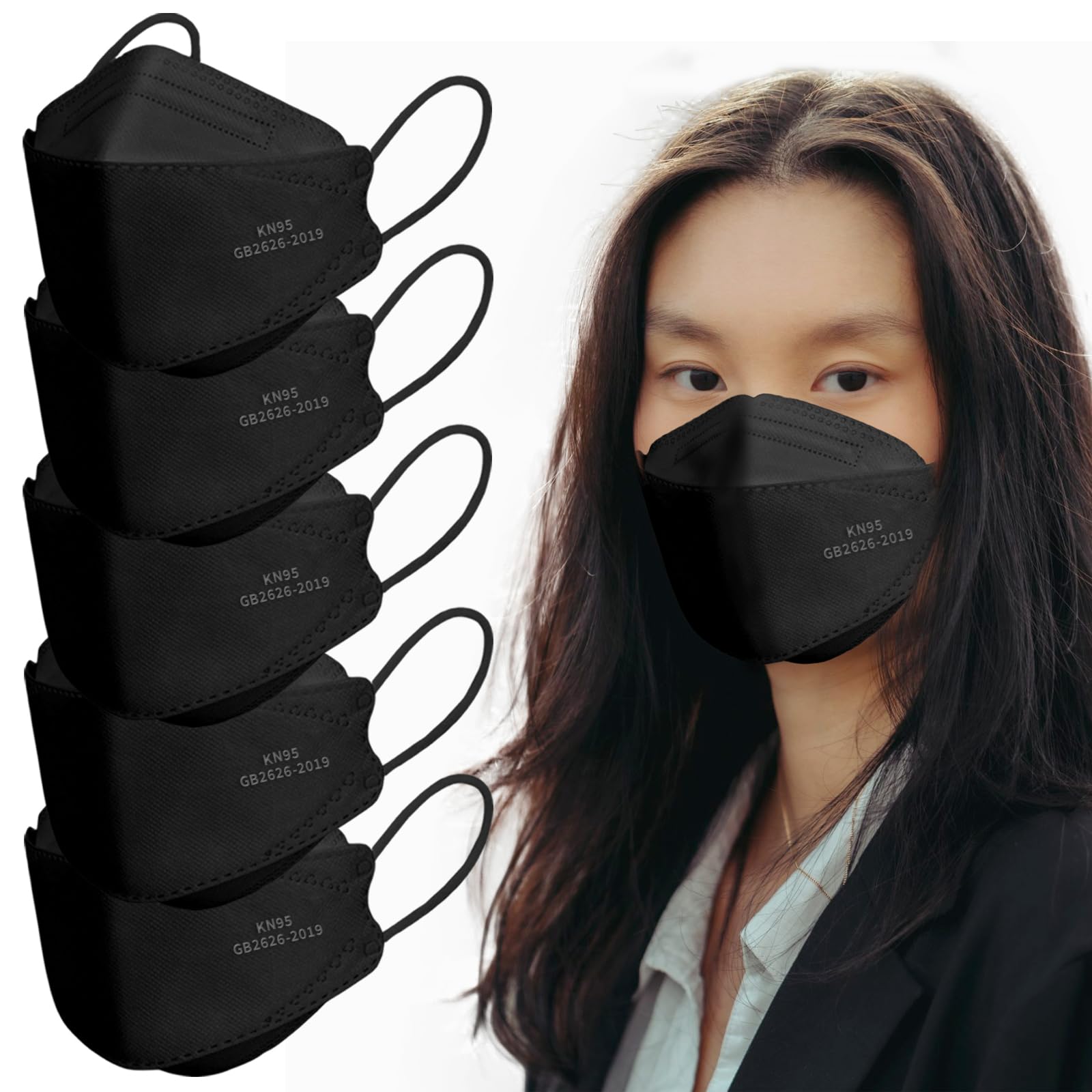 Borje KN95 Face Masks, 100 Pcs Disposable Face Masks, Black Mask Against PM2.5 from Fire Smoke & Dust Filter Efficiency 95%