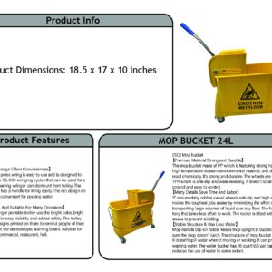 20L Rolling Janitorial Cleaning Mop Bucket Commercial Restaurant with Down Press Wringer