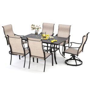 happatio patio dining set,7 piece outdoor dining set,patio furniture sets,2 swivel dining chairs,4 reg.dining chairs,textilene furniture set for patio,yard,pool (gray)