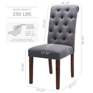 COLAMY Button Tufted Dining Chairs Set of 2, Parsons Upholstered Fabric Dining Room Chairs Kitchen Chairs with Wood Legs and Padded Seat, Dark Grey