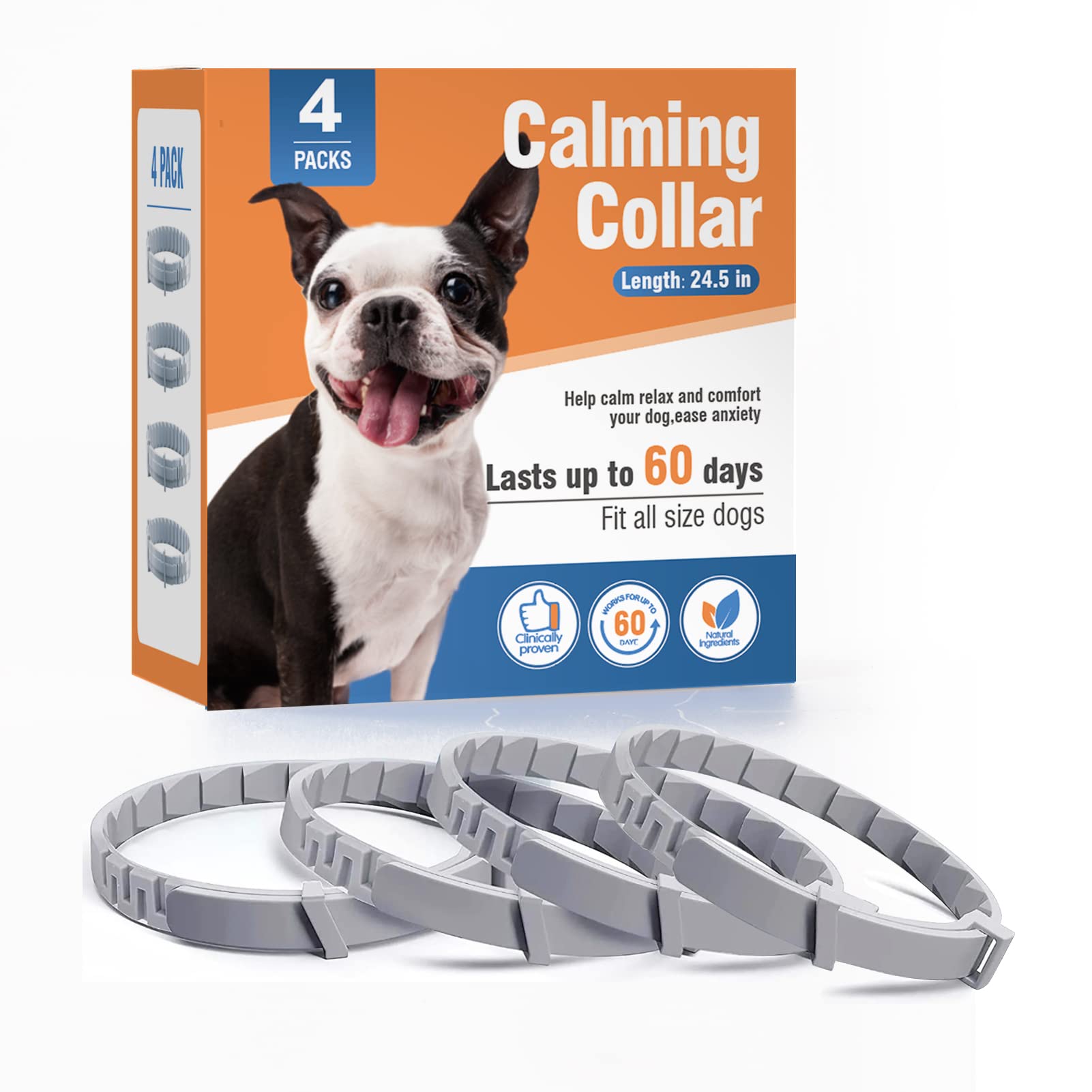 Calming Collar for Dogs 4 Packs Pheromone Collar 60 Days Use, Dog Anxiety Relief Separate Design Suitable for Various Small Medium Large Dog Relax Dog Calming Collar, Adjustable Size 25 Inches