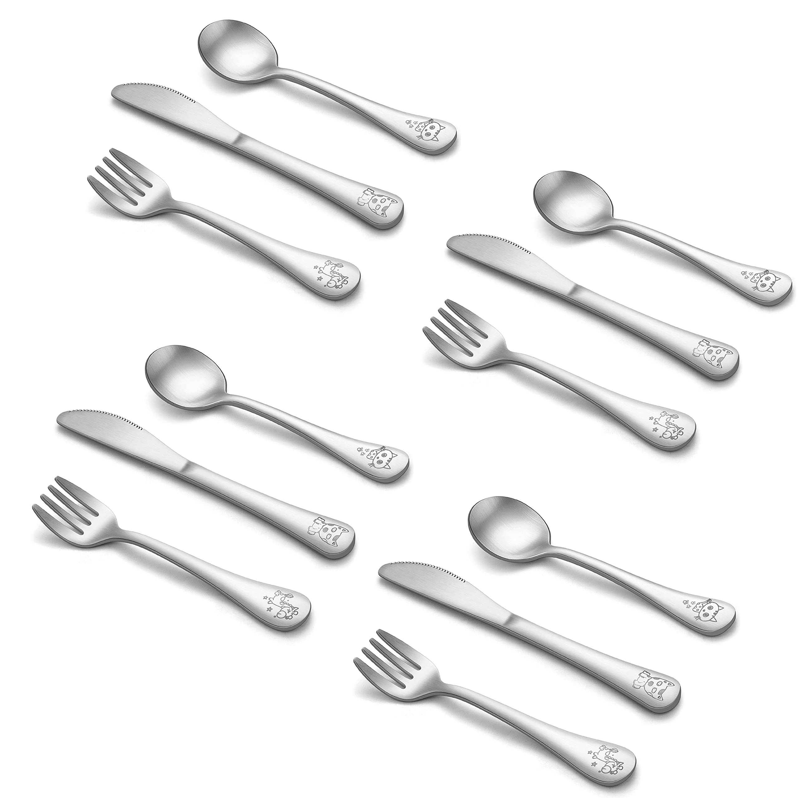 12-Piece Kids Silverware Set, LIANYU Toddler Utensils for 2-6 Year Old, Stainless Steel Preschooler Children Flatware Cutlery Set, Includes 4 Knives 4 Forks 4 Spoons, Dishwasher Safe